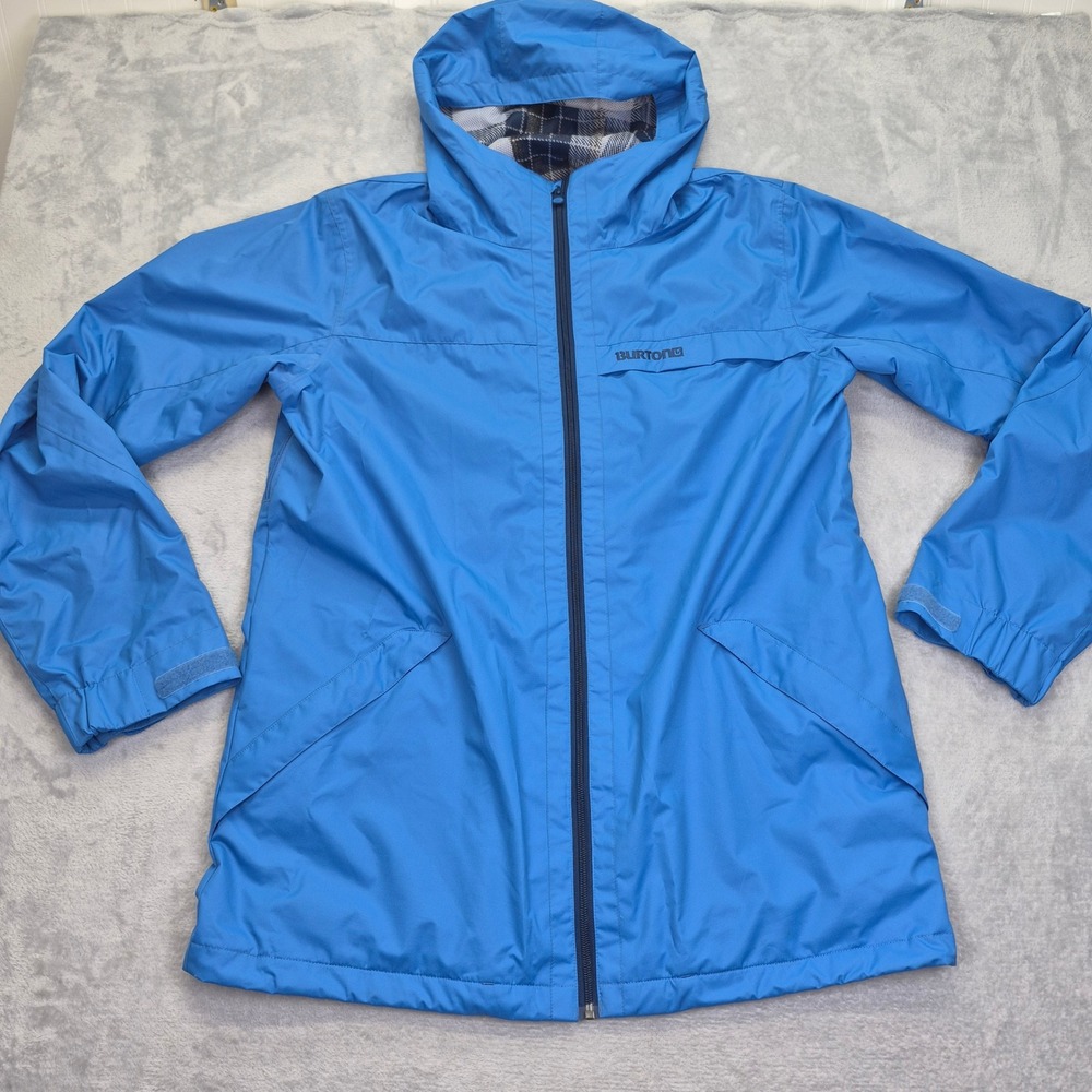 Burton Dryride Hooded Jacket Blue XL Full Zip Plaid Mesh Lining RN87380 Light